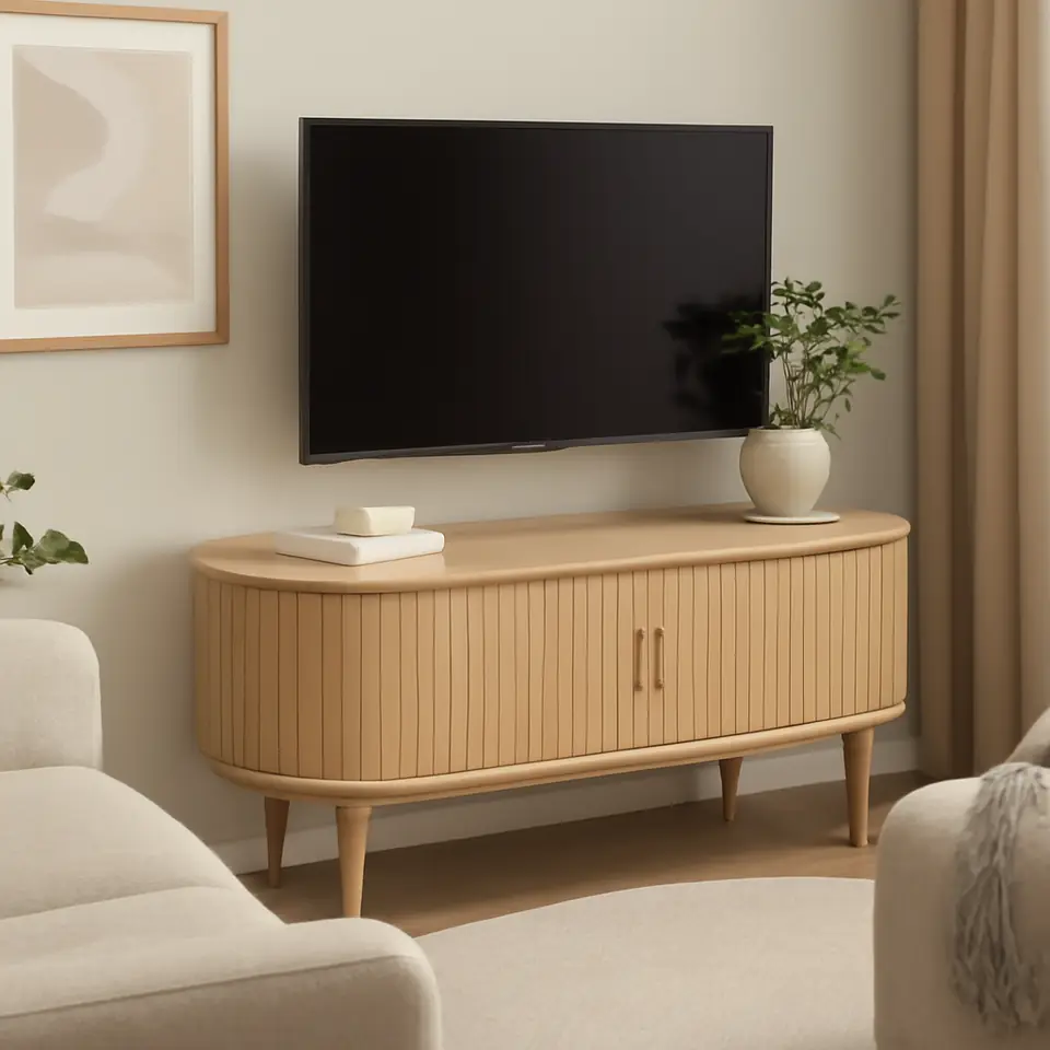 Møbelmontering TV-bord LYNGVIG 120cm 2 jalousilåger natur eg | Billig & Hurtig i København