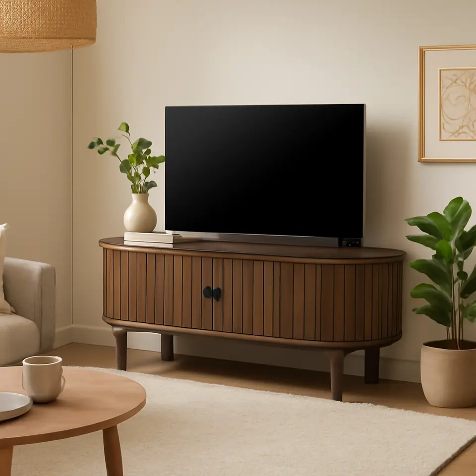 Møbelmontering TV-bord LYNGVIG 120cm 2 jalousilåger mørk eg | Professionel Møbelmontør