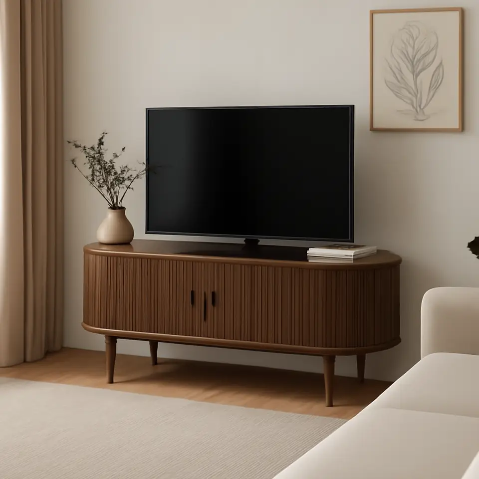 Møbelmontering TV-bord LYNGVIG 120cm 2 jalousilåger mørk eg | Få et tilbud i dag