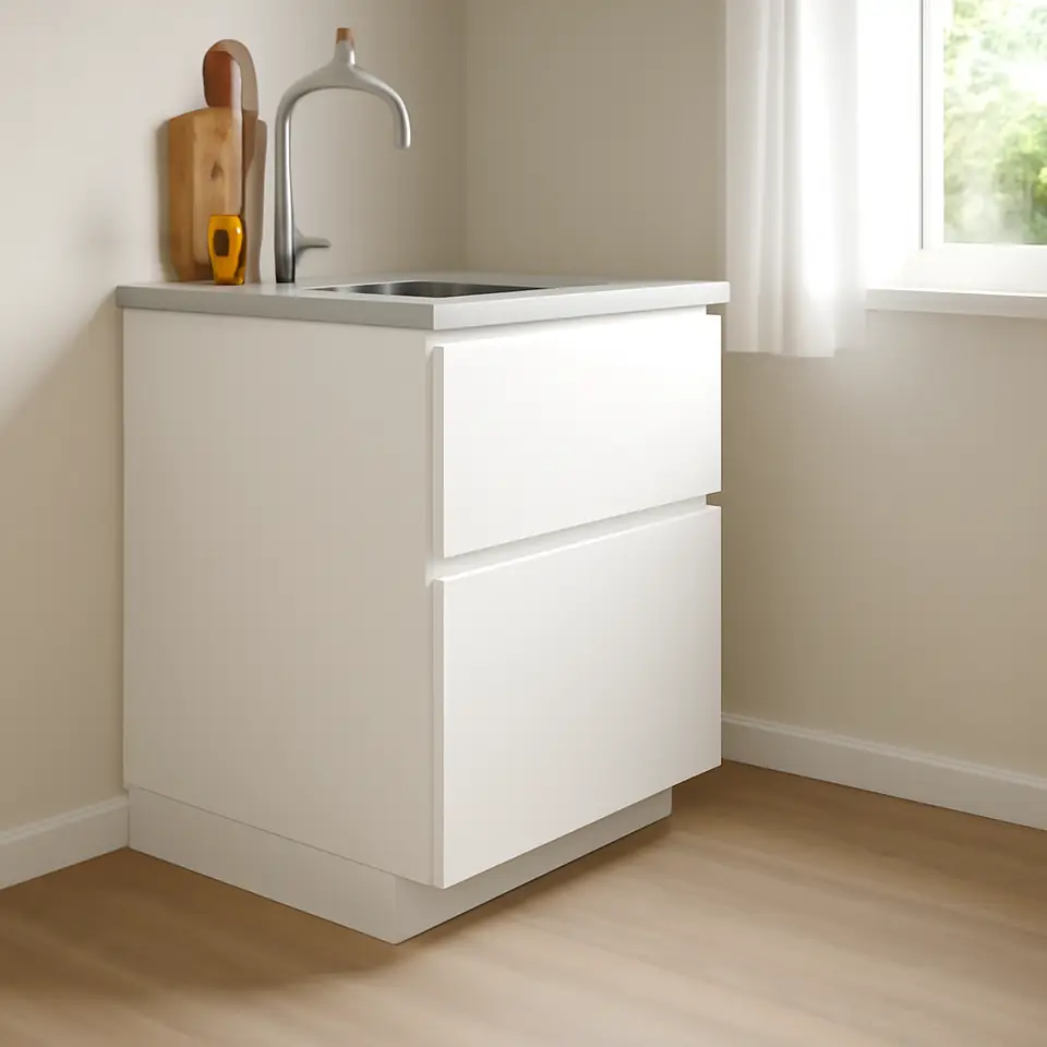 Møbelmontering METOD / MAXIMERA Usk 2 front/2 lave/1 mel/1 høj skuf, hvid/Voxtorp mat hvid, 60×60 cm | Få et tilbud i dag