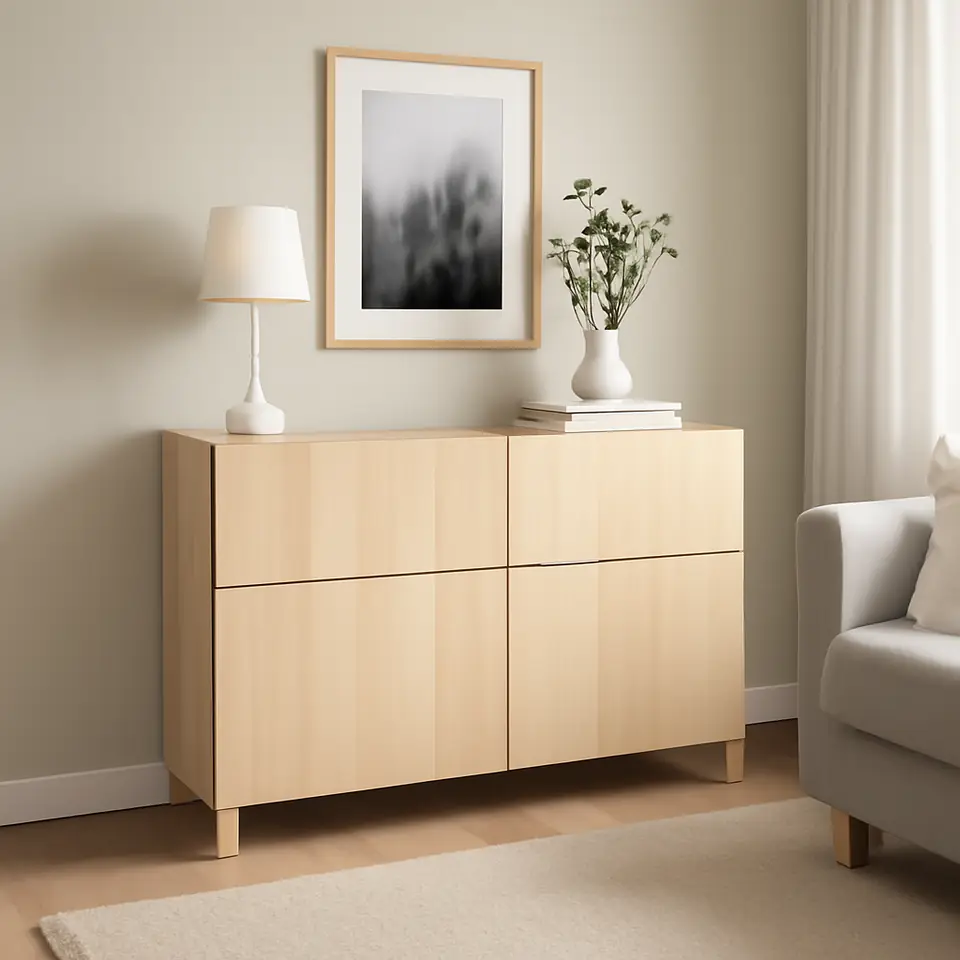Møbelmontering BESTÅ Opbevaringskom låger/skuffer, egetræsmønster med hvid bejdse/Lappviken/Stubbarp egetræsmønster med hvid bejdse, 120x42x74 cm | Billig & Hurtig i København