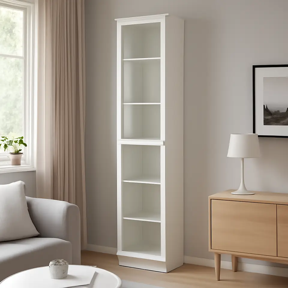 Møbelmontering BILLY / OXBERG Reol med vitrinelåger, hvid/glas, 40x30x202 cm | Professionel Møbelmontør