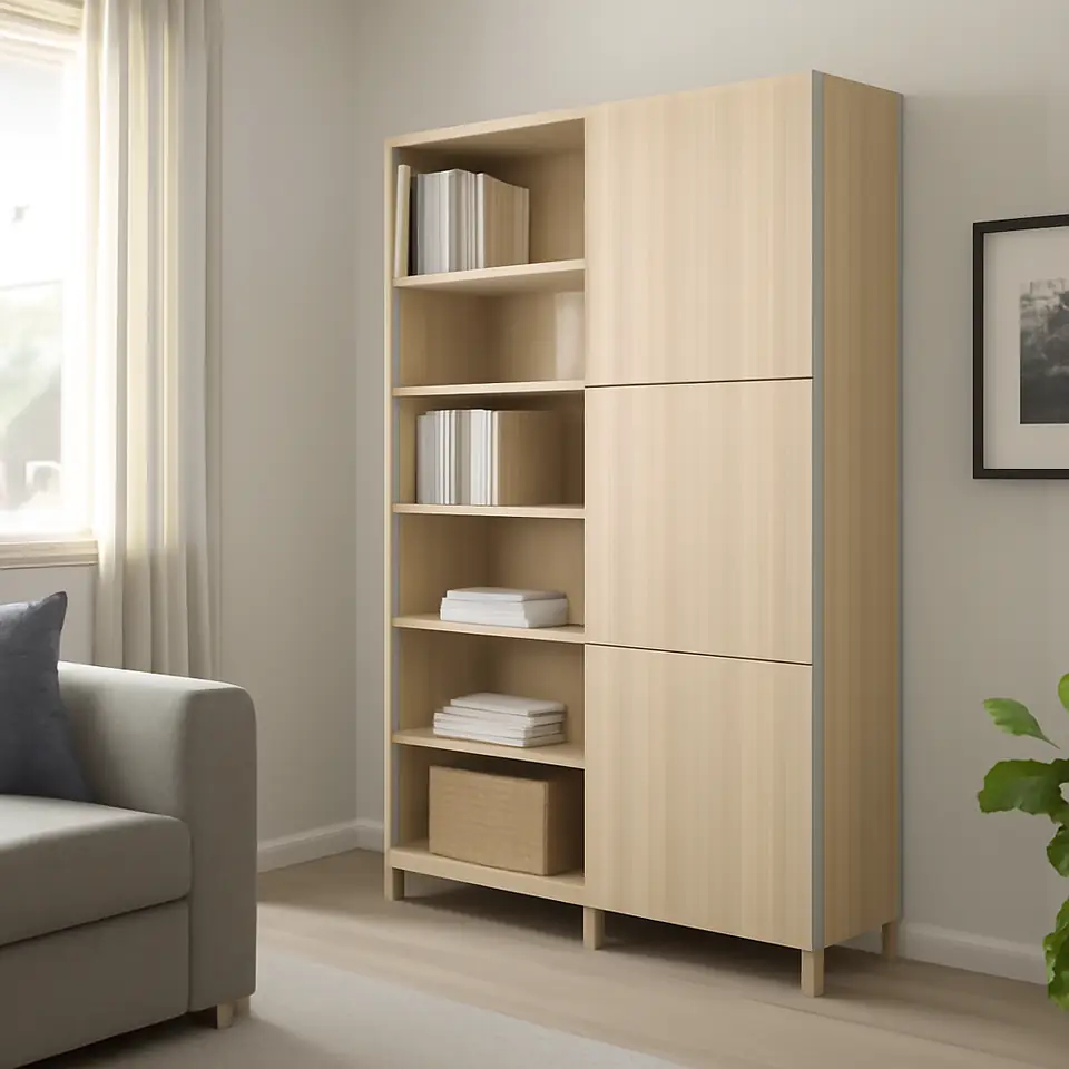 Møbelmontering BESTÅ Opbevaring med låger, egetræsmønster med hvid bejdse/Lappviken/Stubbarp egetræsmønster med hvid bejdse, 120x42x202 cm | Professionel Møbelmontør