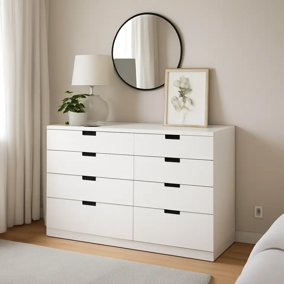 Møbelmontering NORDLI Kommode 7 skuffer, hvid, 120×76 cm | Professionel Møbelmontør