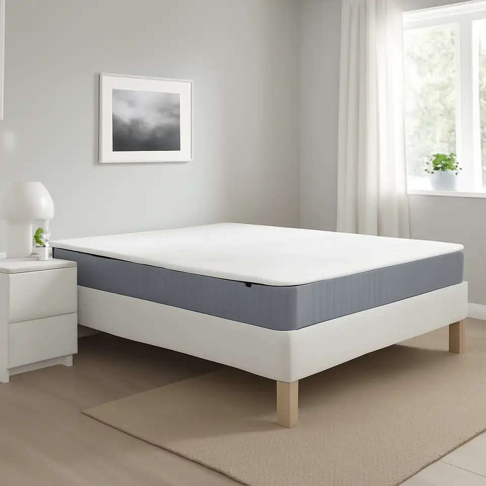 Møbelmontering ESPEVÄR/VESTERÖY Kontinentalseng, hvid/fast lyseblå, 140×200 cm | Samling af Møbler i Rødovre & Kbh