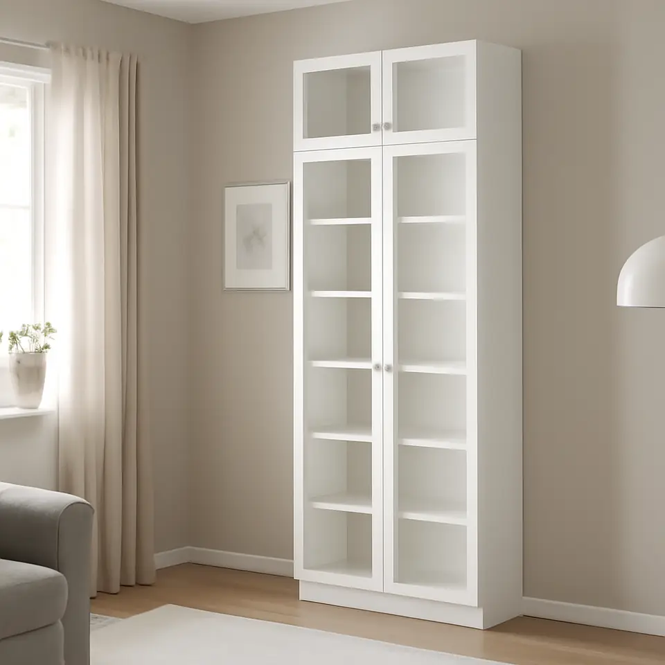 Møbelmontering BILLY / OXBERG Reol med overreol/låger, hvid/glas, 80x41x237 cm | Professionel Møbelmontør