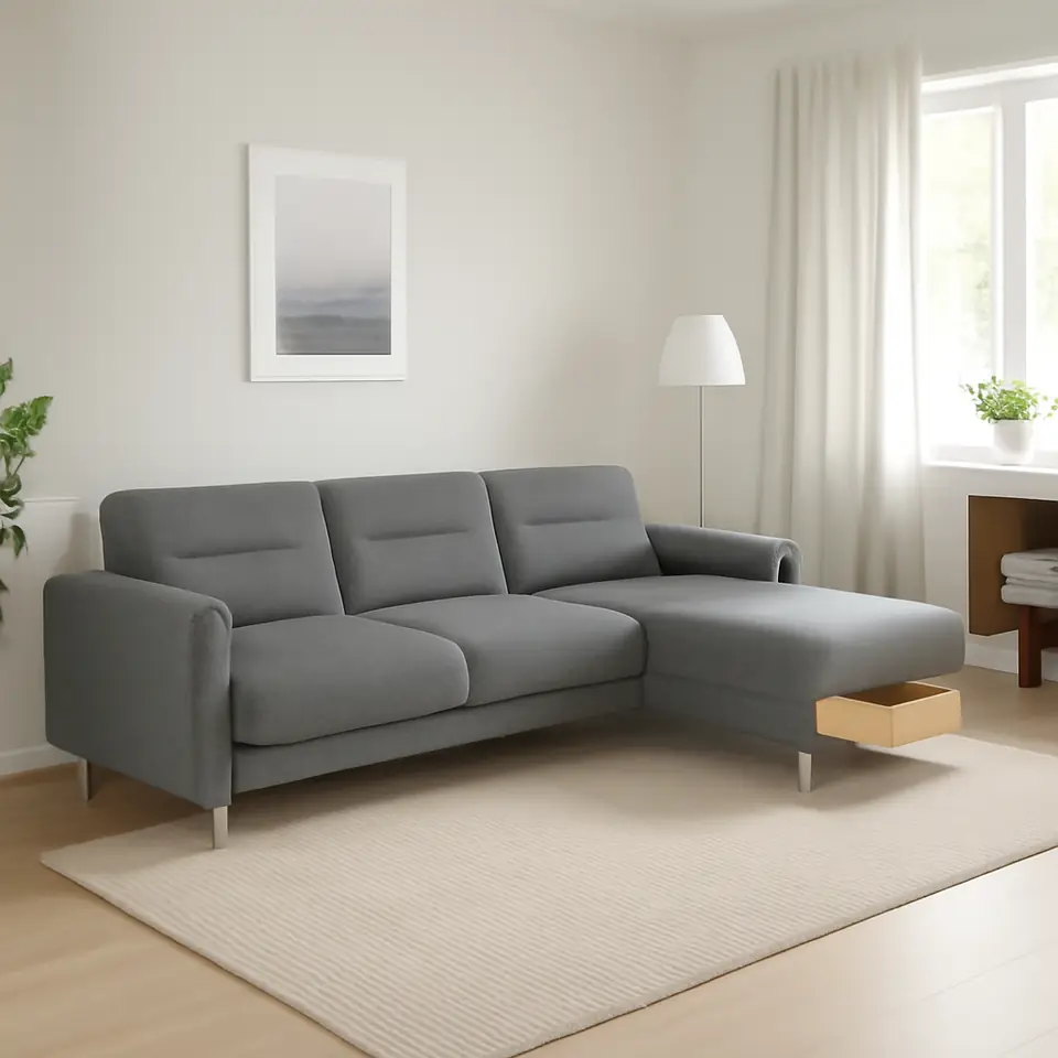 Møbelmontering LÅNGARYD 3-pers. sofa med chaiselong, højre, Lejde grå/sort/metal | Få et tilbud i dag