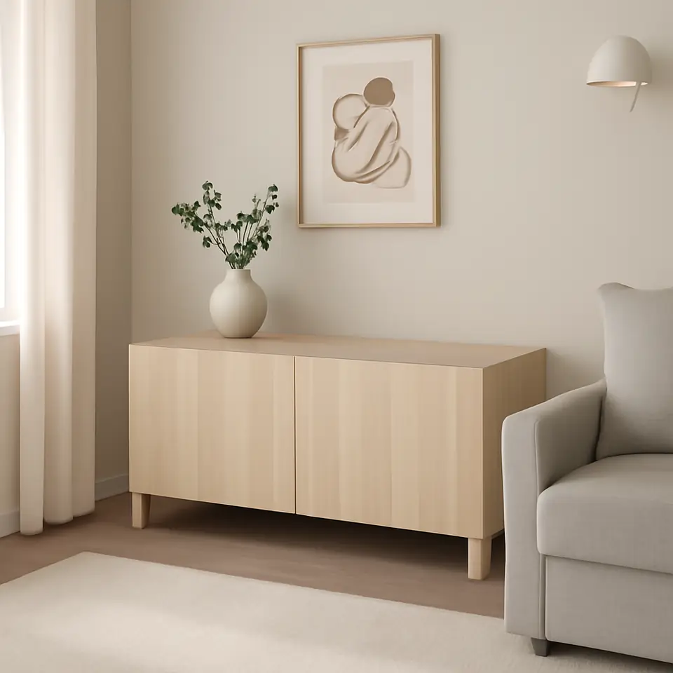 Møbelmontering BESTÅ Tv-bord med låger, egetræsmønster med hvid bejdse/Lappviken/Stubbarp egetræsmønster med hvid bejdse, 120x42x48 cm | Få et tilbud i dag