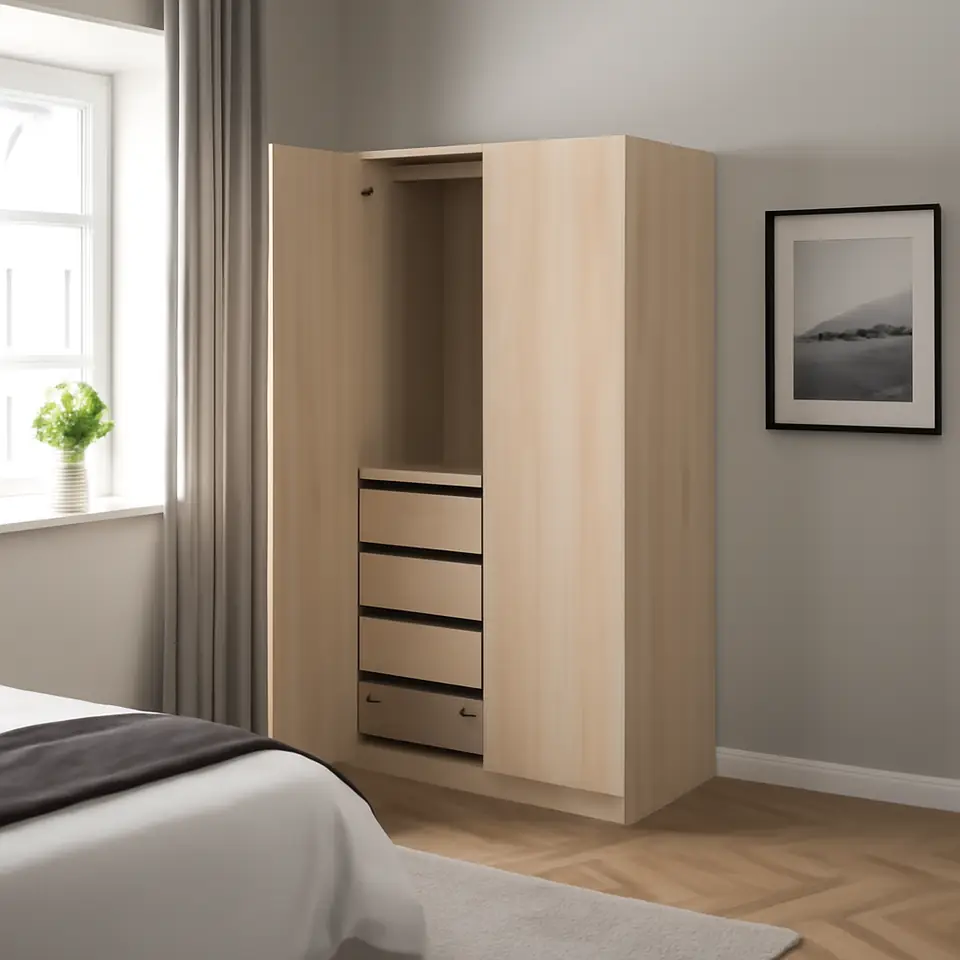 Møbelmontering PAX / FORSAND Garderobekombination, egetræsmønster med hvid bejdse/egetræsmønster med hvid bejdse, 100x60x201 cm | Fast Pris i Storkøbenhavn