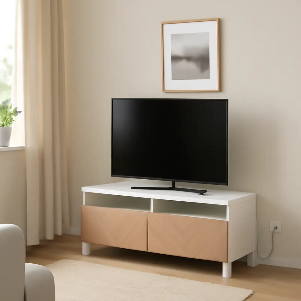 Møbelmontering BESTÅ Tv-bord med skuffer, hvid/Hedeviken/Stubbarp egetræsfiner, 120x42x48 cm | Få et tilbud i dag