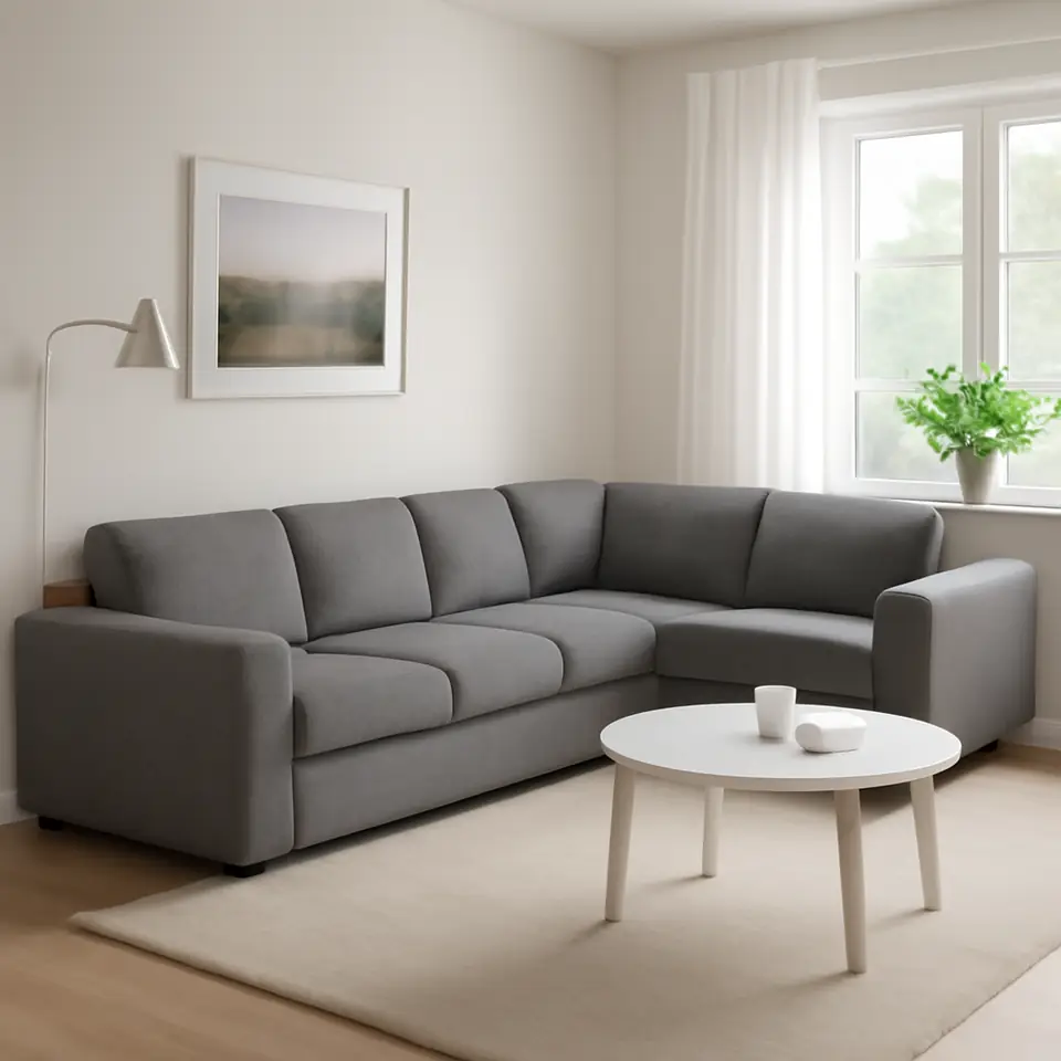 Møbelmontering VIMLE Hjørnesofa, 5-pers., med brede armlæn/Lejde grå/sort | Få et tilbud i dag