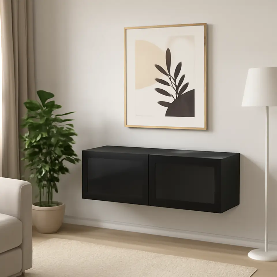 Møbelmontering BESTÅ Vægmonteret skabskombination, sortbrun/Glassvik sort, 120x42x38 cm | Billig & Hurtig i København