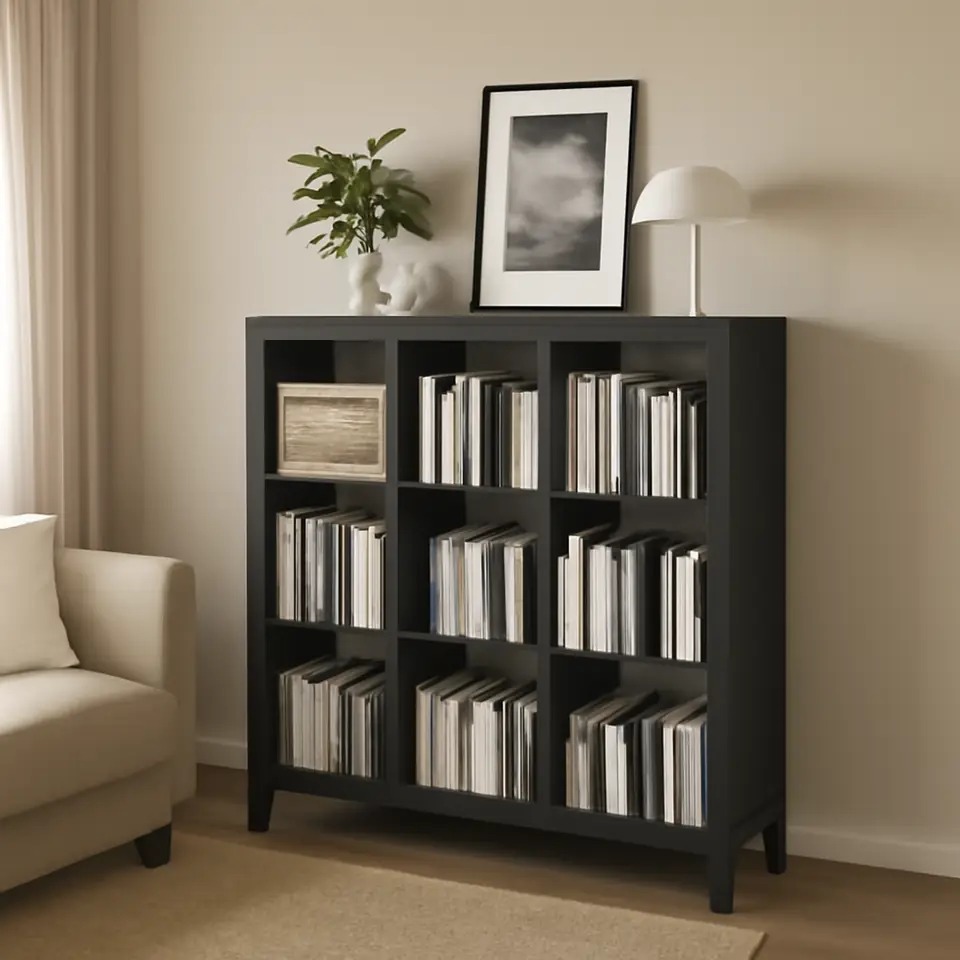 Møbelmontering KALLAX Reol med understel, sortbrun/sort, 147×129 cm | Professionel Møbelmontør