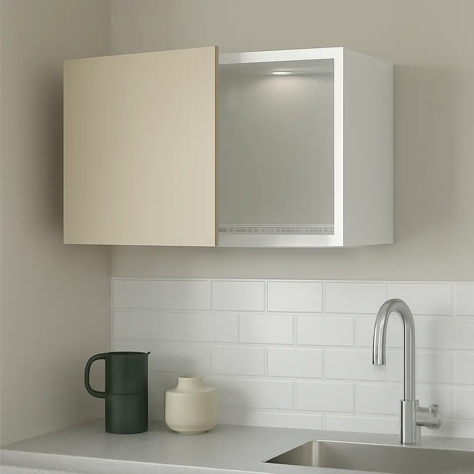 Møbelmontering METOD Overskab til køl/frys, hvid/Havstorp beige, 60×40 cm | Få et tilbud i dag
