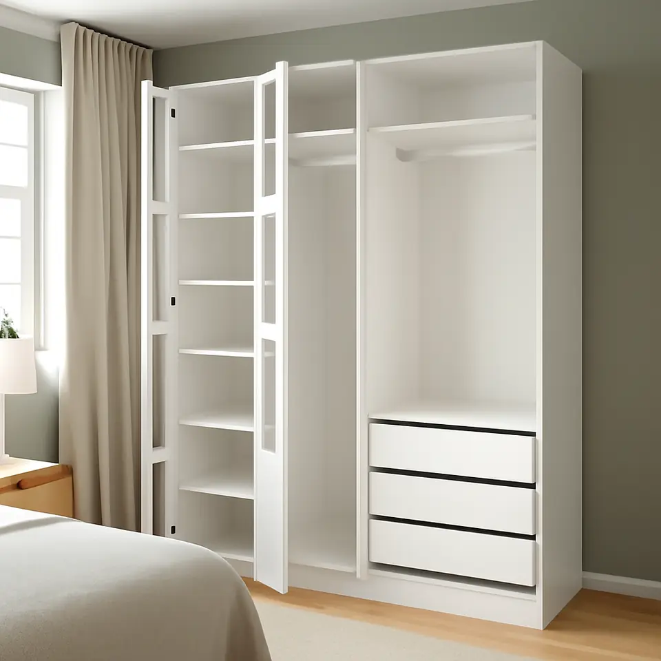 Møbelmontering PAX / TYSSEDAL Garderobeskab, hvid/hvidt glas, 175x60x236 cm | Fast Pris i Storkøbenhavn