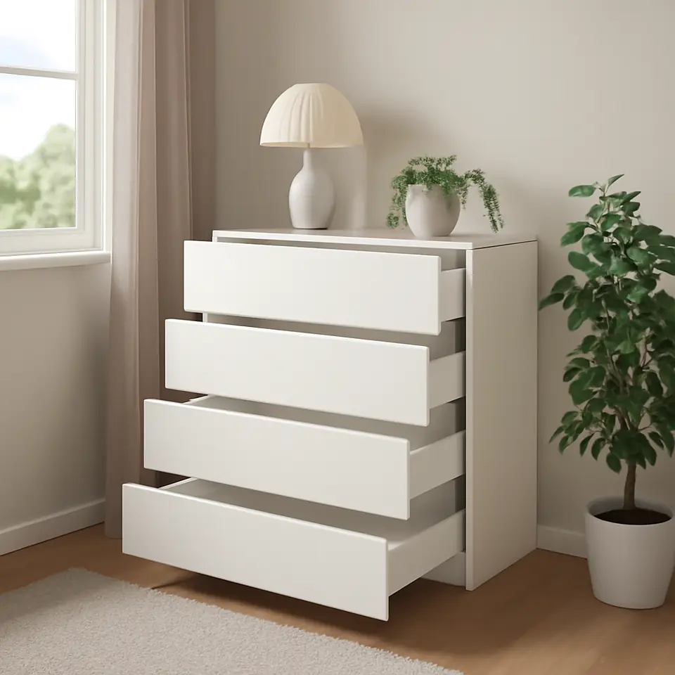Møbelmontering METOD / MAXIMERA Underskab 4 fronter/4 skuffer, hvid/Vallstena hvid, 80×37 cm | Fast Pris i Storkøbenhavn