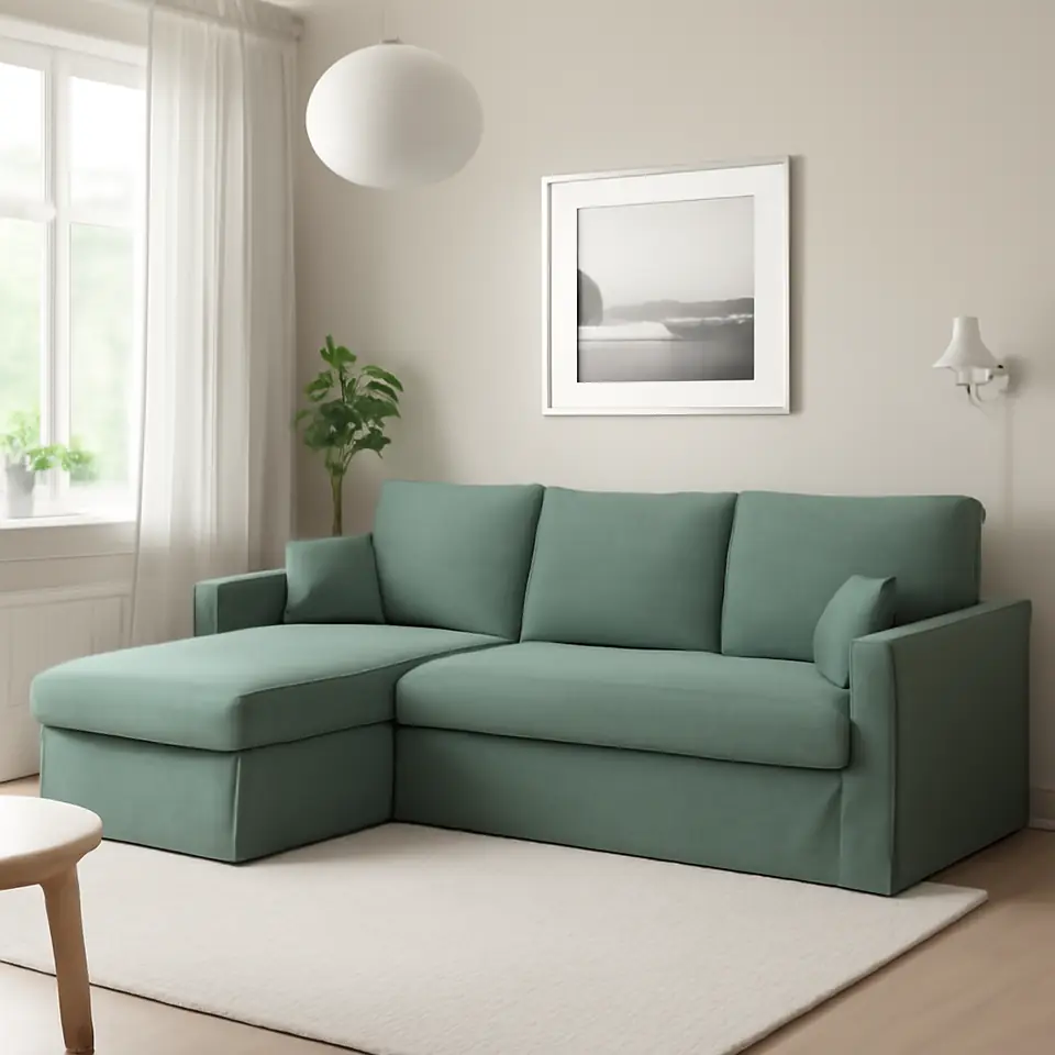 Møbelmontering HYLTARP 3-per. sofa med chaiselong, venstre, Hemmesta grågrøn | Fast Pris i Storkøbenhavn