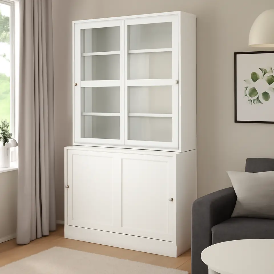 Møbelmontering HAVSTA Opbevaringskombination, skydelåger, hvid, 121x47x212 cm | Professionel Møbelmontør