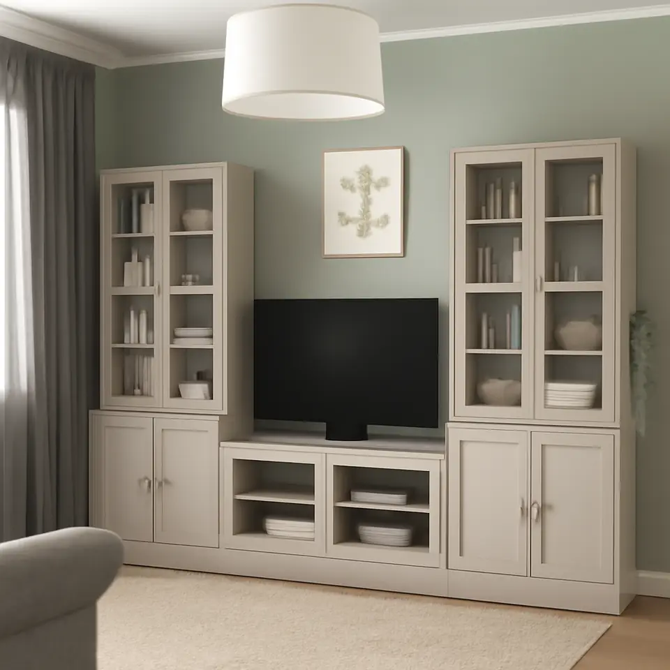 Møbelmontering HAVSTA Tv-møbel med vitrinelåger, gråbeige, 322x47x212 cm | Billig & Hurtig i København