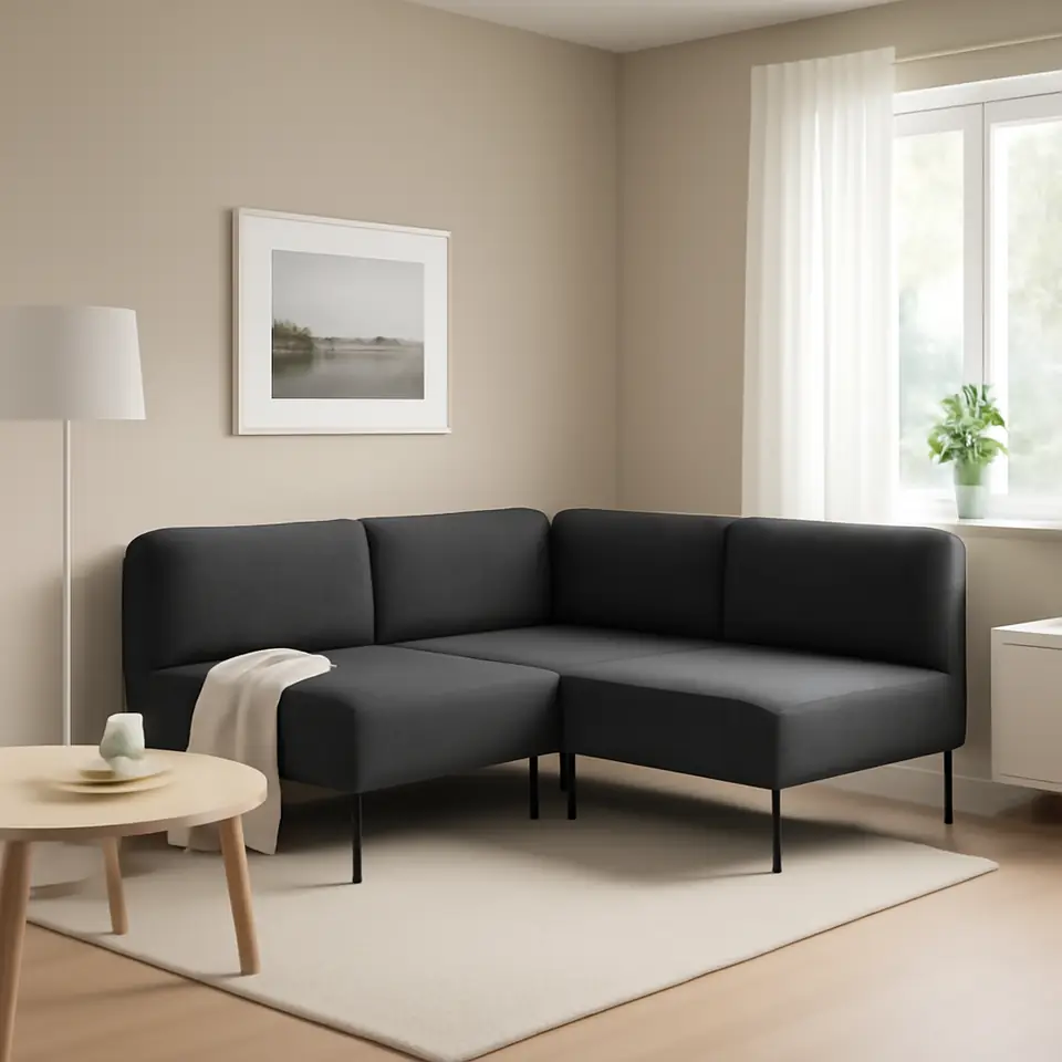 Møbelmontering LILLEHEM Modulopbygget hjørnesofa, 2-pers., Gunnared mørkegrå/metal | Få et tilbud i dag