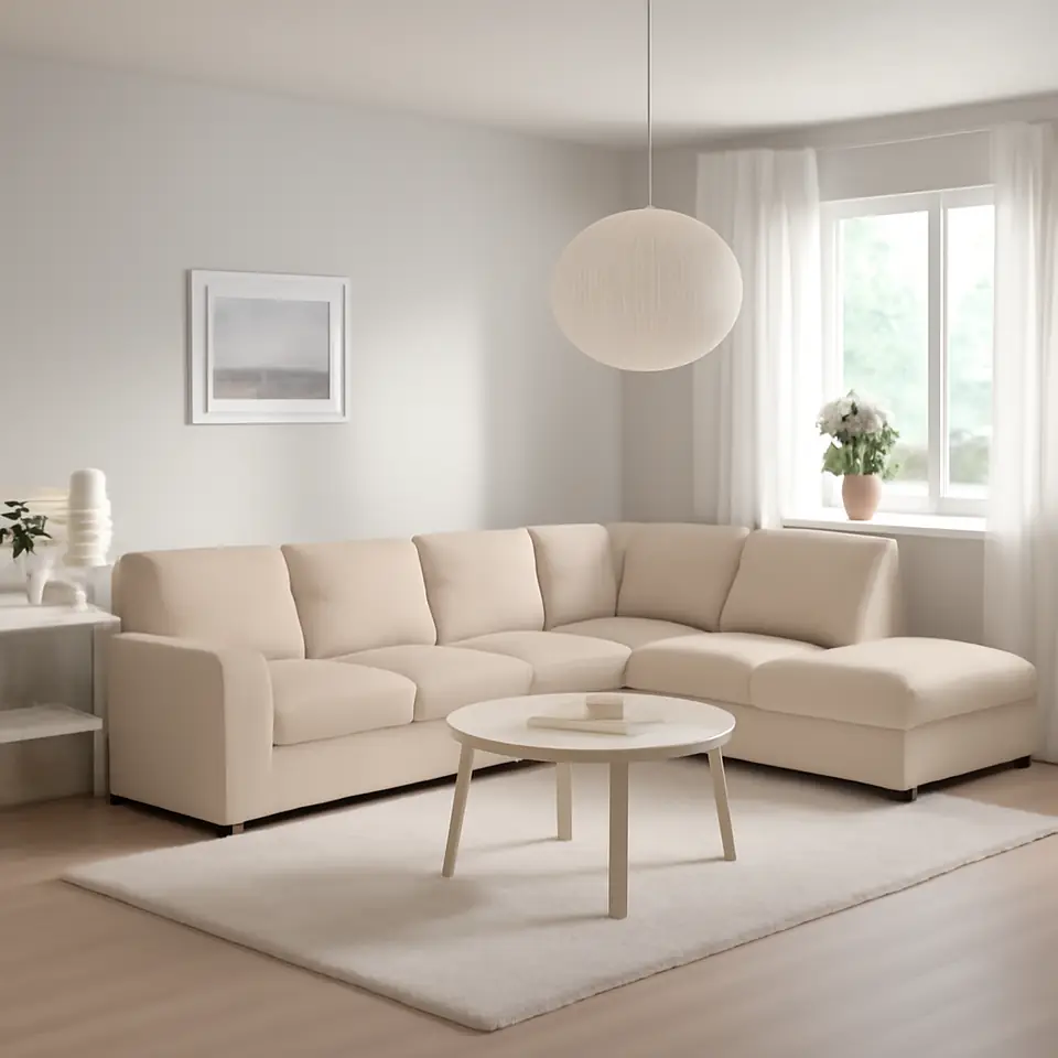 Møbelmontering VIMLE 5-pers. sovesofa med chaiselong, med brede armlæn/Hallarp beige | Professionel Møbelmontør