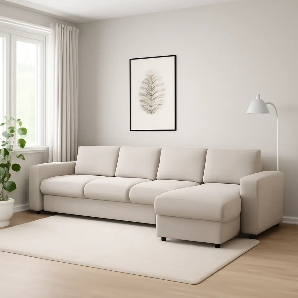 Møbelmontering VIMLE 5-pers. sovesofa med chaiselong, med brede armlæn/Gunnared beige | Professionel Møbelmontør