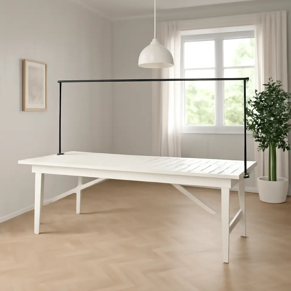 Møbelmontering BONDHOLMEN / HELGEÖ Bord med dekorationsstang, udendørs hvid/beige/sort, 235 cm | Billig & Hurtig i København