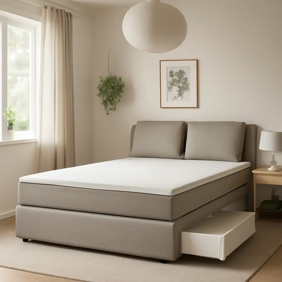 Møbelmontering LILLFJÄLLET Kontinentalseng med opbevaring, Vågstranda medium/Nordberget Tibbleby beige, 160×200 cm | Få et tilbud i dag