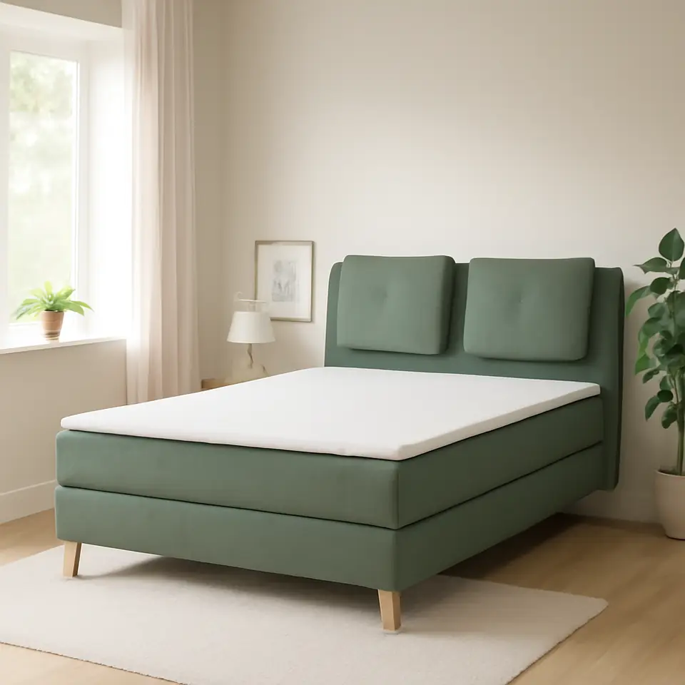 Møbelmontering LILLFJÄLLET Kontinentalseng, Vågstranda fast/medium/Nordberget Tibbleby grøn, 160×200 cm | Samling af Møbler i Rødovre & Kbh