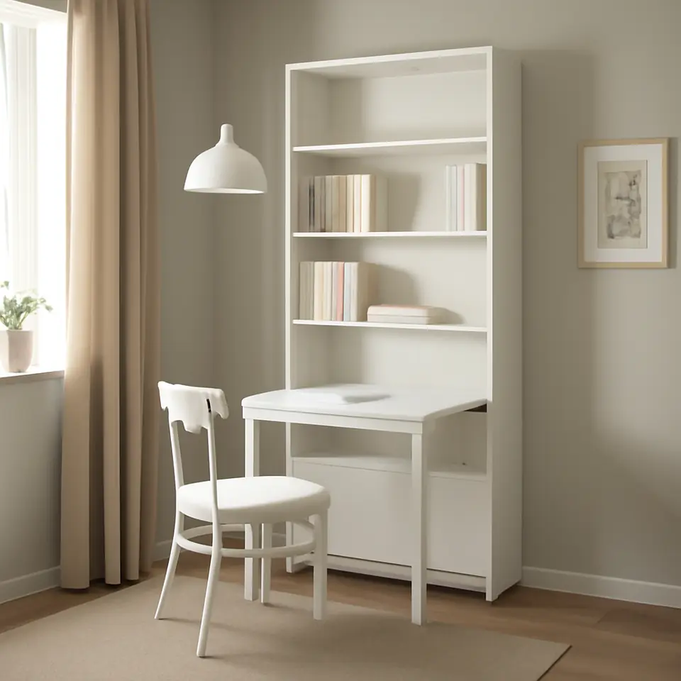 Møbelmontering BILLY Reol med skrivebord og skuffe, hvid, 80×202 cm | Billig & Hurtig i København