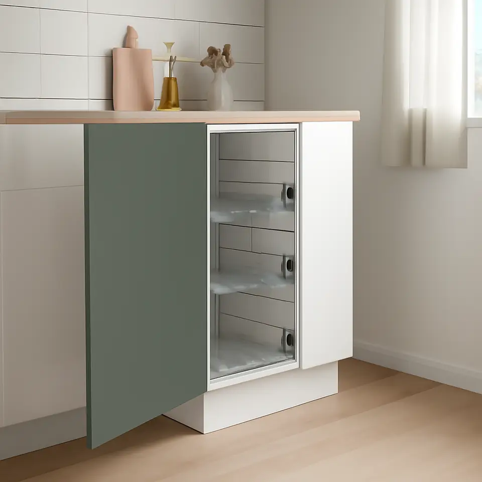 Møbelmontering METOD Underskab med trådkurve, hvid/Nickebo mat grå-grøn, 60×60 cm | Professionel Møbelmontør