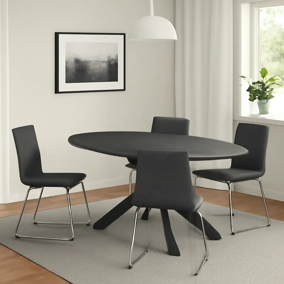 Møbelmontering MARIEDAMM / LILLÅNÄS Bord og 4 stole, sort marmormønstret/Gunnared mørkegrå forkromet, 180×100 cm | Billig & Hurtig i København