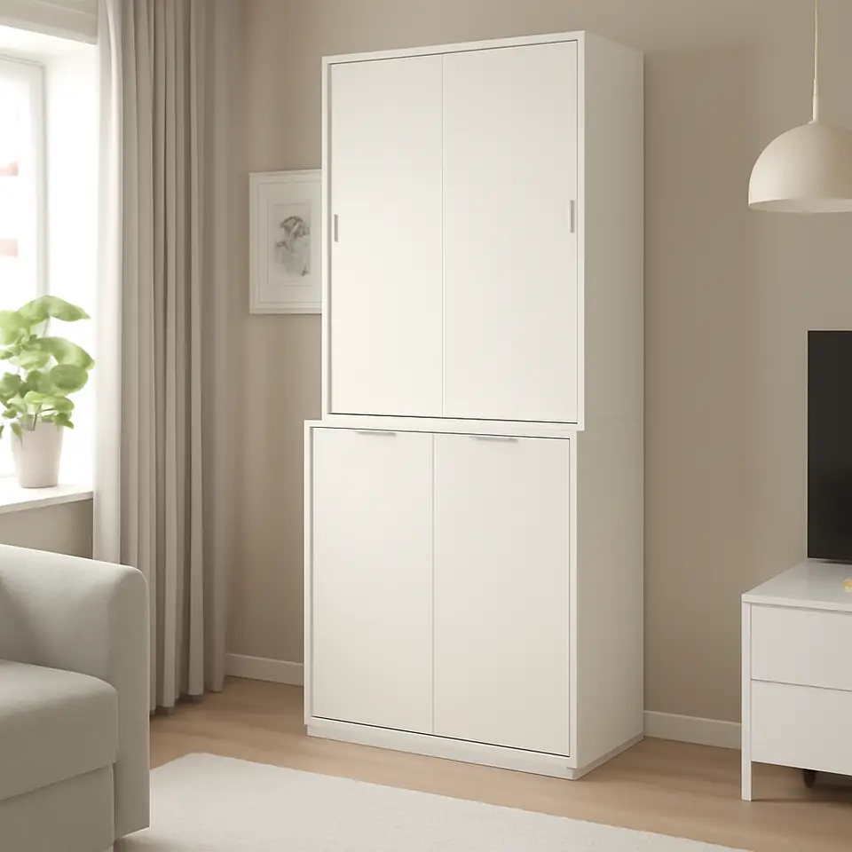 Møbelmontering TONSTAD Opbevaring med skydedøre, råhvid, 81x47x201 cm | Fast Pris i Storkøbenhavn