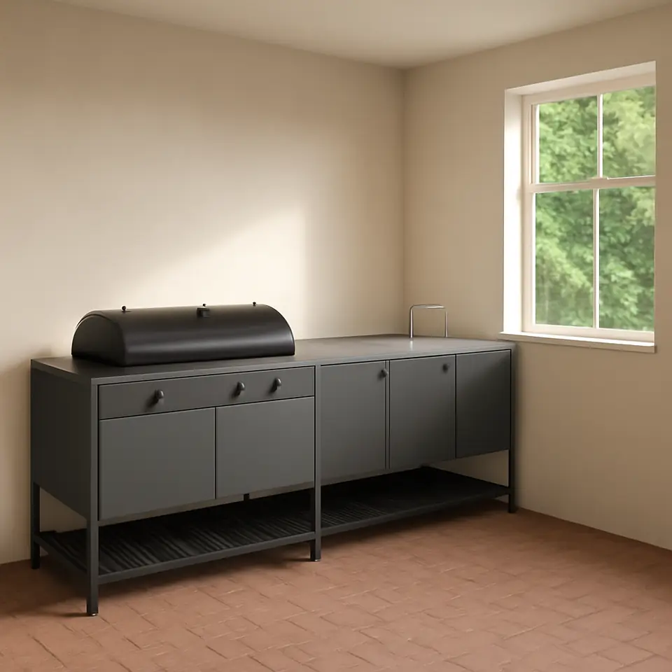 Møbelmontering BÅTSKÄR Udekøkken m kulgrill+vask, mørkegrå, 240×60 cm | Billig & Hurtig i København