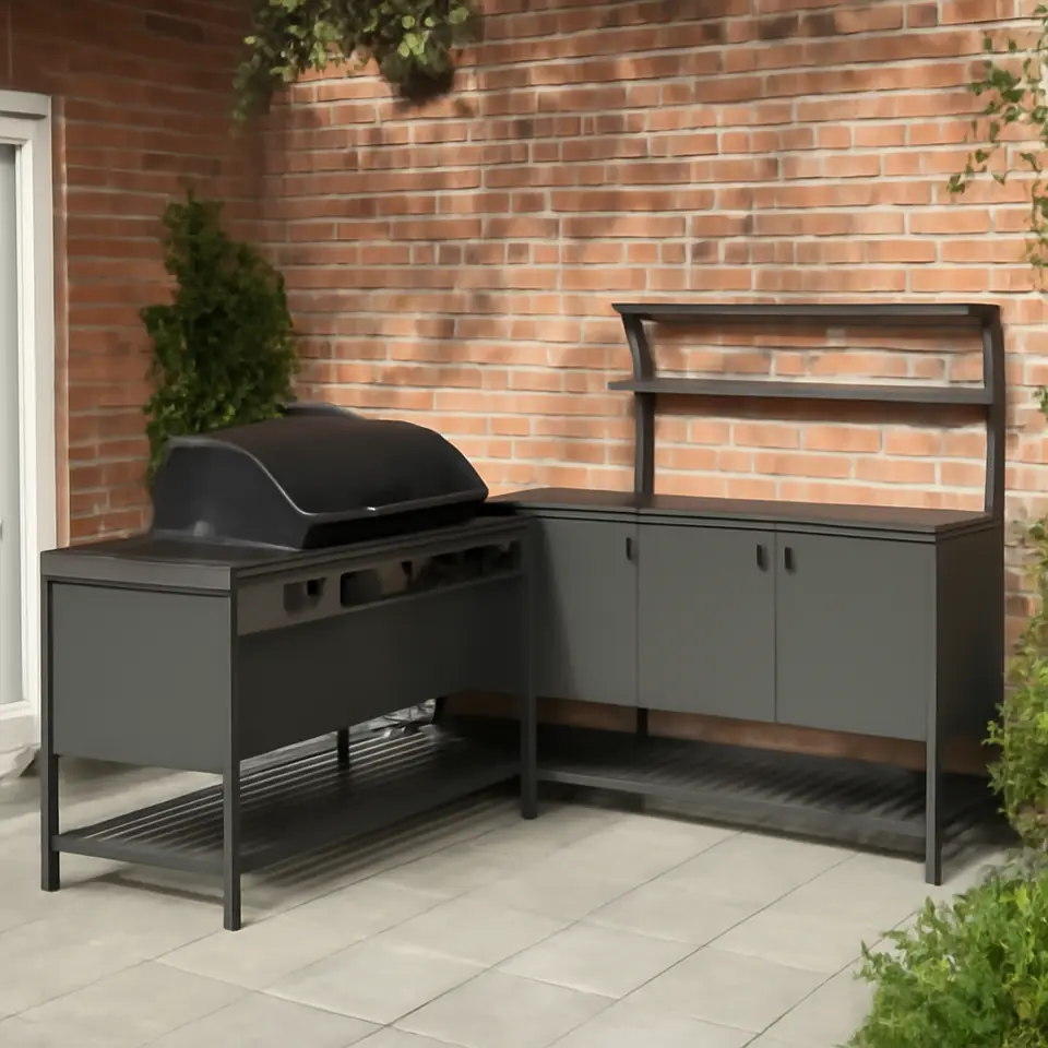 Møbelmontering BÅTSKÄR Udekøkken med gasgrill, mørkegrå, 180x180x152 cm | Billig & Hurtig i København