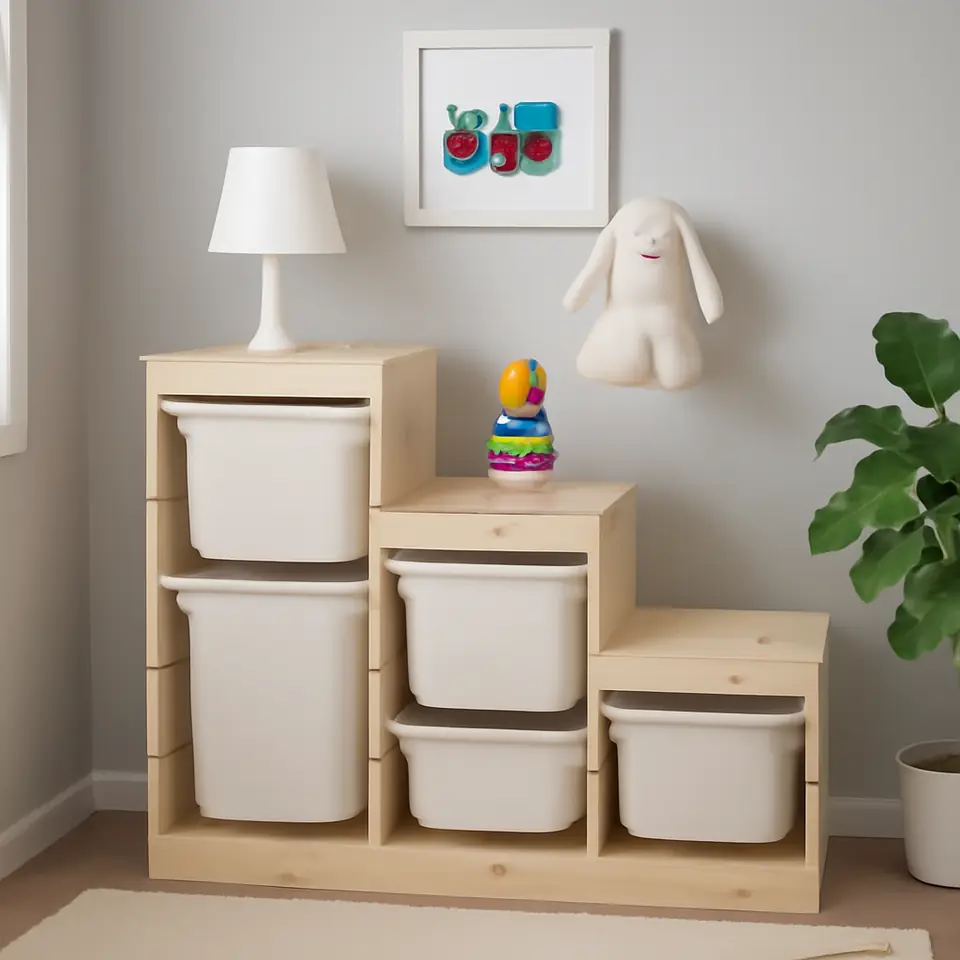Møbelmontering TROFAST Opbevaringskombination med bokse, lys fyr med hvid bejdse/hvid, 94x44x91 cm | Professionel Møbelmontør