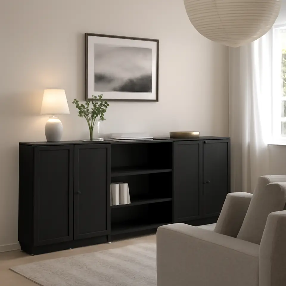 Møbelmontering BILLY / OXBERG Reol kombination med låger, sort egetræsmønstret, 240x30x106 cm | Samling af Møbler i Rødovre & Kbh