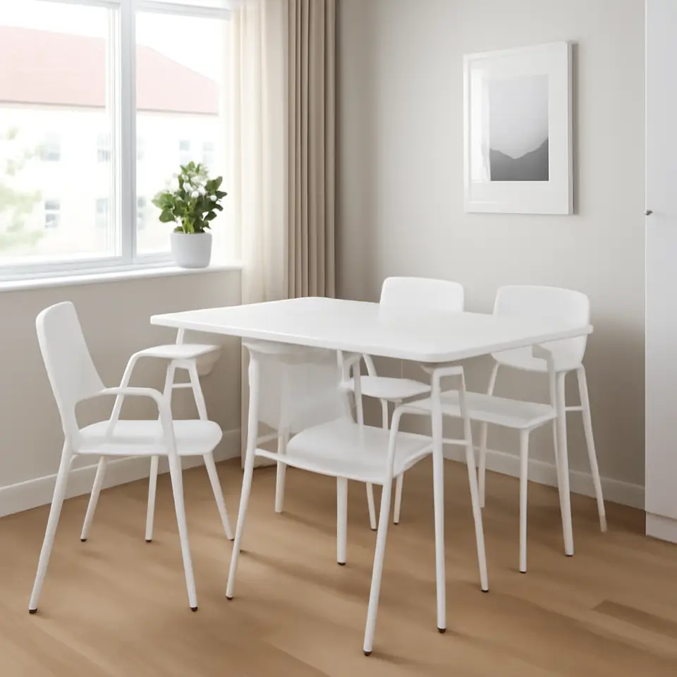 Møbelmontering TORPARÖ Bord+4 stole med armlæn, ude, kan klappes sammen hvid/hvid, 130×74 cm | Professionel Møbelmontør