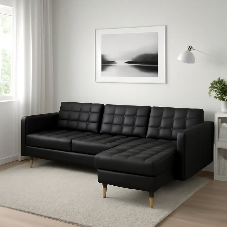 Møbelmontering LANDSKRONA 4-pers. sofa, med chaiselong/Grann/Bomstad sort/træ | Fast Pris i Storkøbenhavn