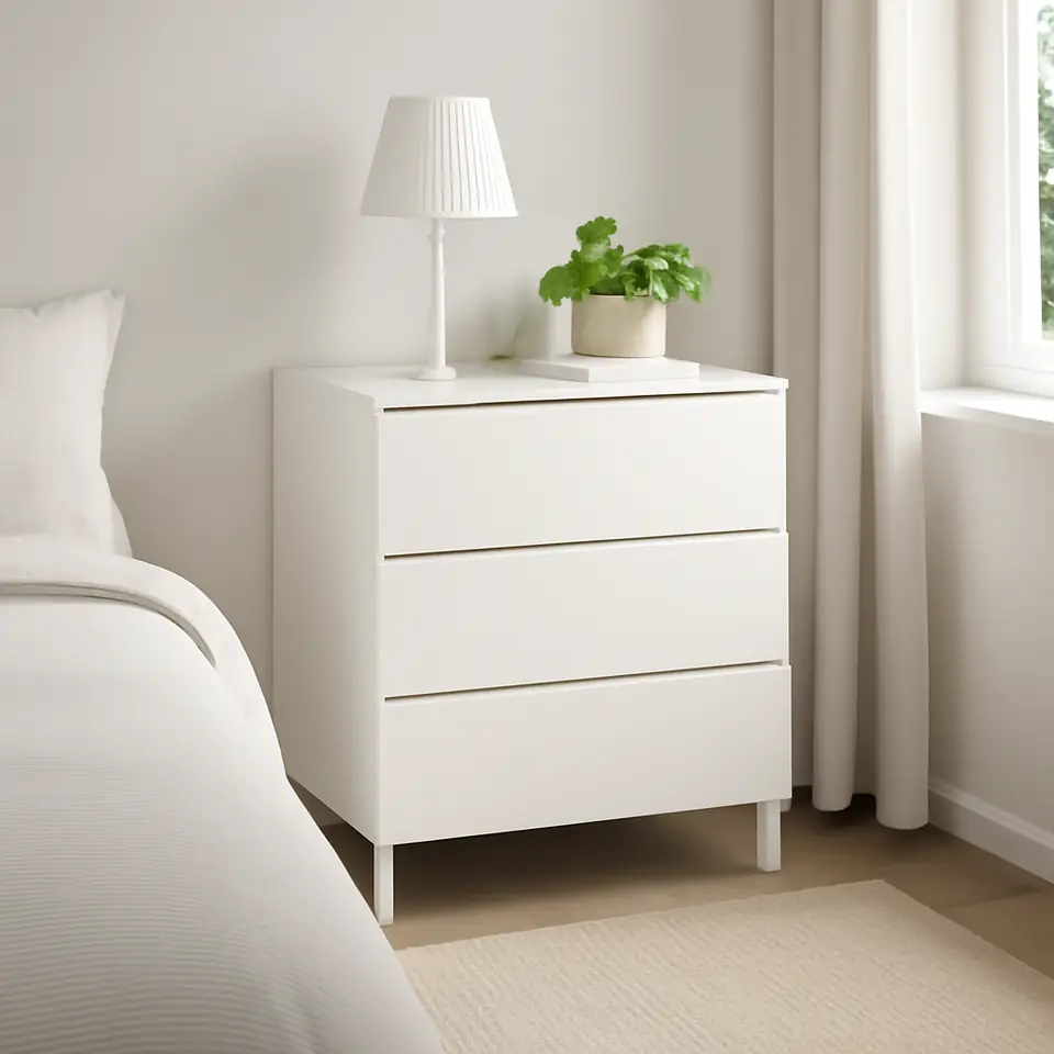 Møbelmontering PLATSA Kommode 3 skuffer, hvid/Fonnes hvid, 60x57x73 cm | Professionel Møbelmontør