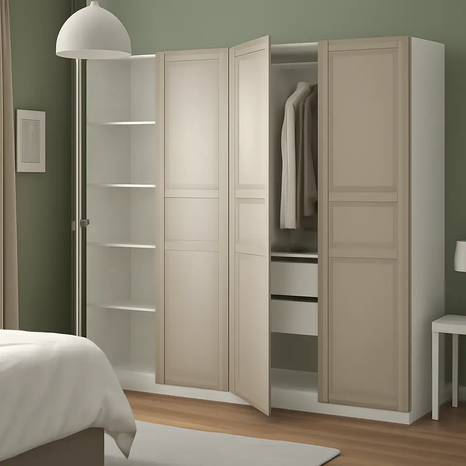 Møbelmontering PAX / FLISBERGET Garderobeskab, hvid/lys beige, 200x60x201 cm | Professionel Møbelmontør