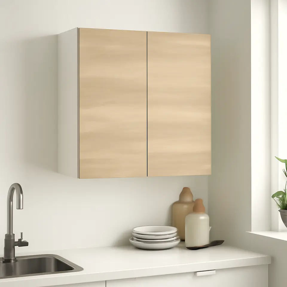 Møbelmontering ENHET Vægskab med 2 hylder/låger, hvid/egetræsmønstret, 80x32x75 cm | Fast Pris i Storkøbenhavn