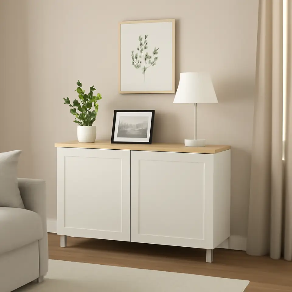 Møbelmontering BESTÅ Opbevaring med låger, hvid/Smeviken/Kabbarp hvid, 120x42x76 cm | Fast Pris i Storkøbenhavn