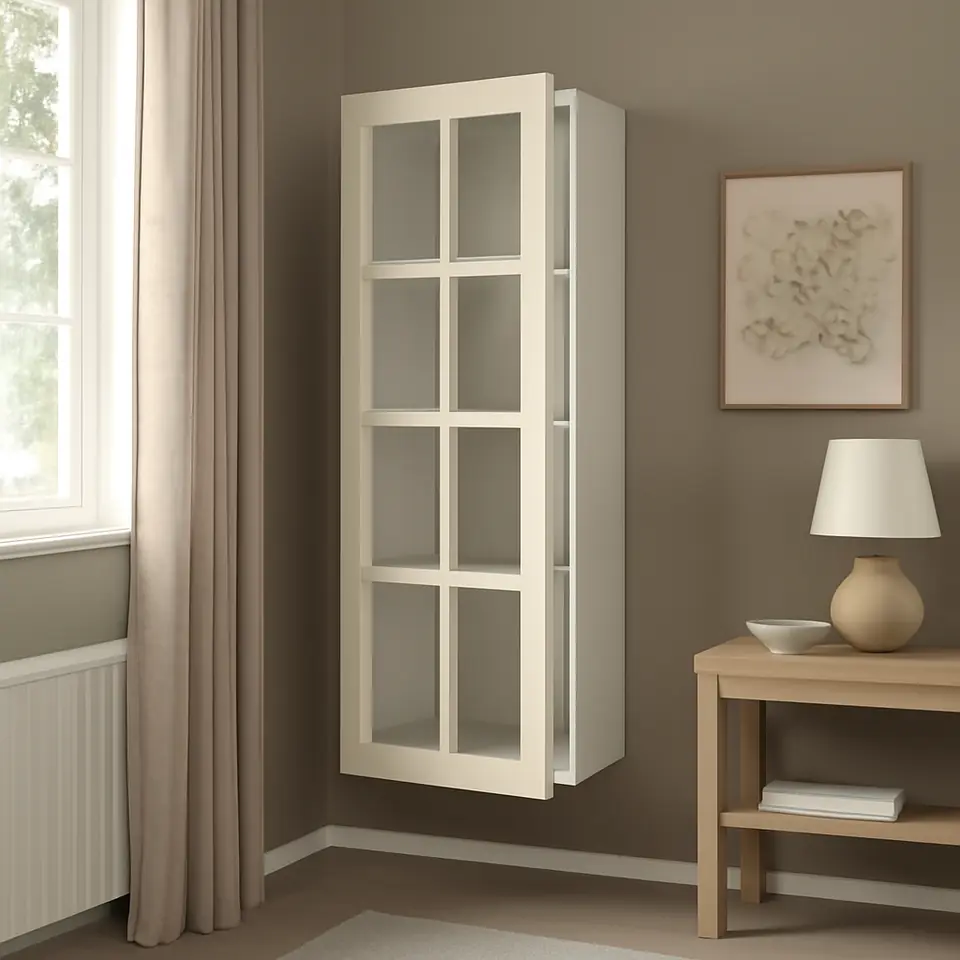 Møbelmontering METOD Vægskab med hylder/vitrinlåge, hvid/Bodbyn råhvid, 40×100 cm | Samling af Møbler i Rødovre & Kbh