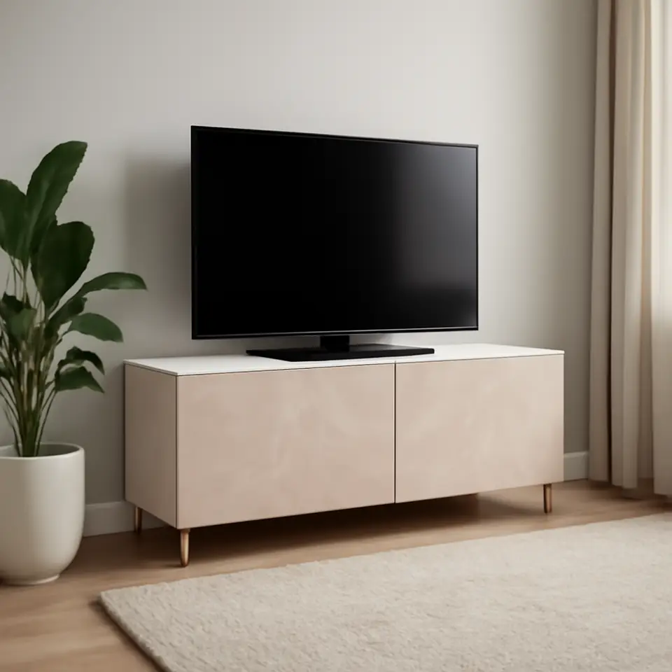 Møbelmontering BESTÅ Tv-bord med låger, hvid/Bergsviken/Ösarp beige, 120x42x48 cm | Professionel Møbelmontør