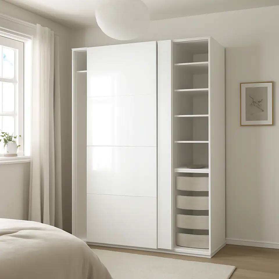 Møbelmontering PAX / FÄRVIK Garderobekombination, hvid/hvidt glas, 150x66x236 cm | Samling af Møbler i Rødovre & Kbh