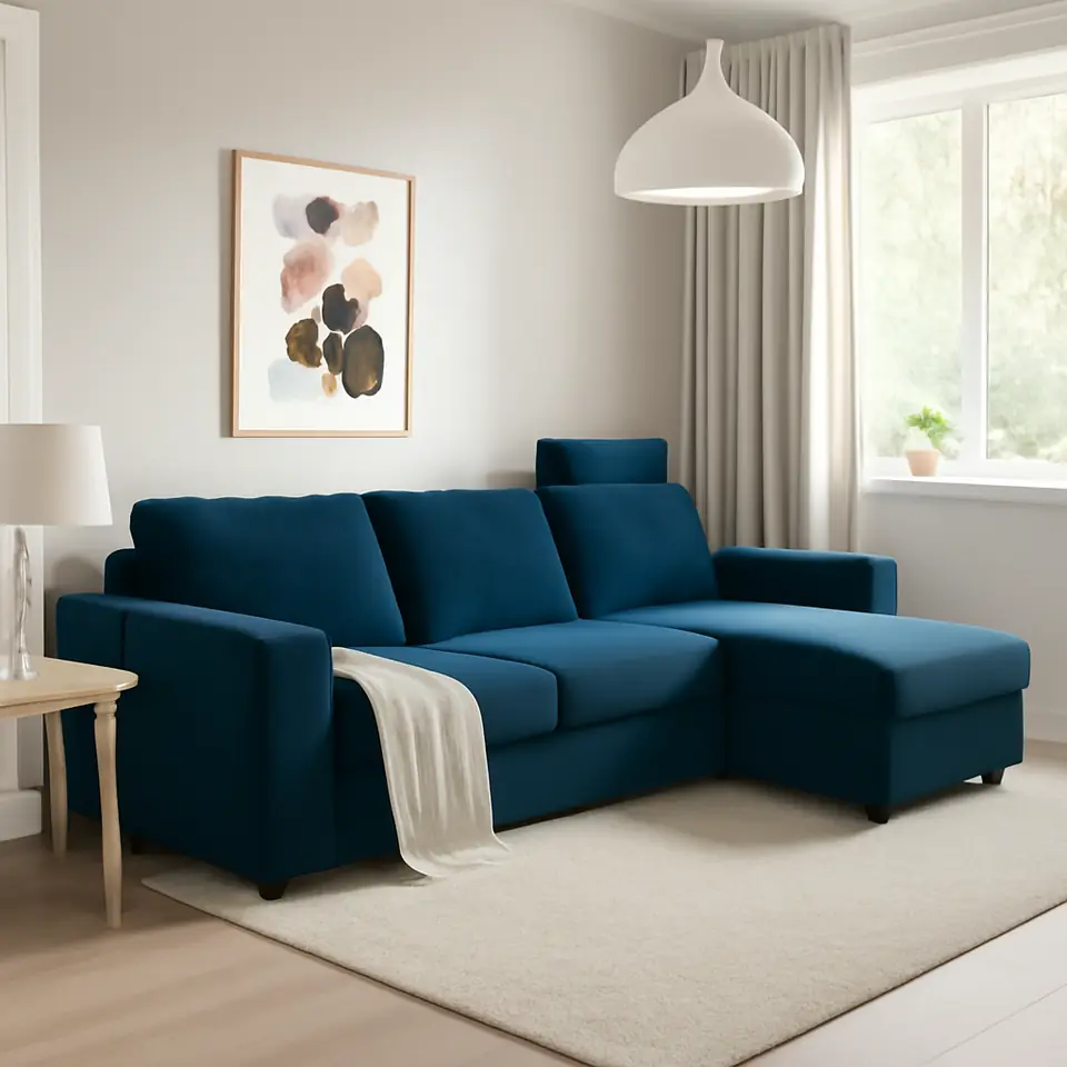 Møbelmontering VIMLE 3-pers. sofa med chaiselong, med brede armlæn med nakkepude/Djuparp mørk blågrøn | Samling af Møbler i Rødovre & Kbh