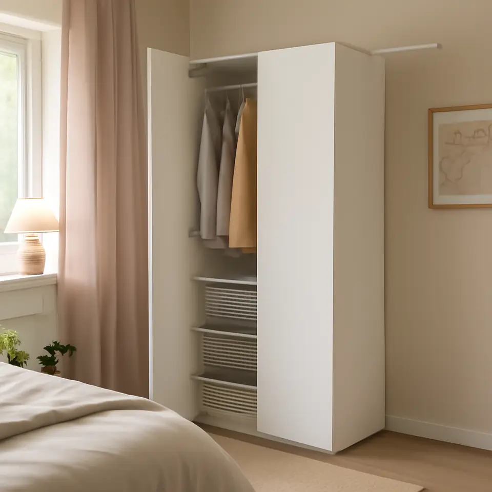 Møbelmontering PLATSA Garderobeskab med 2 døre, hvid/Fonnes hvid, 110-127x57x181 cm | Billig & Hurtig i København