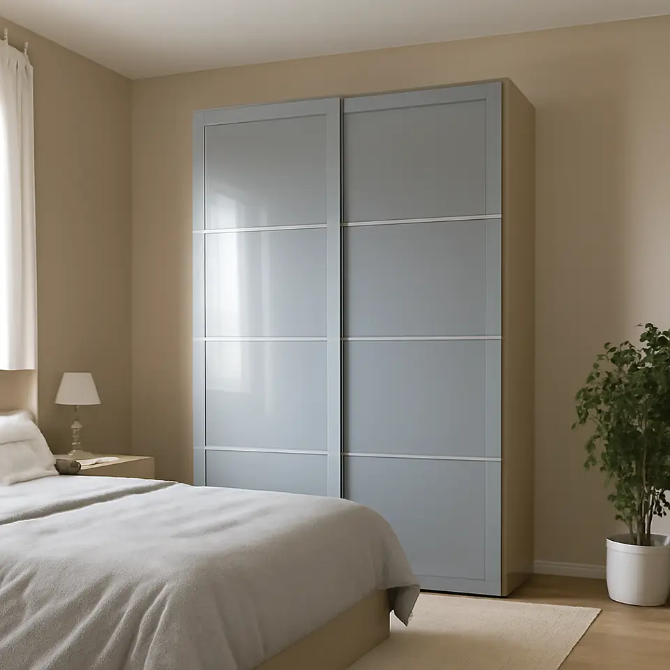 Møbelmontering BJÖRNÖYA Skydedørspar, grå farvemønster, 150×236 cm | Billig & Hurtig i København