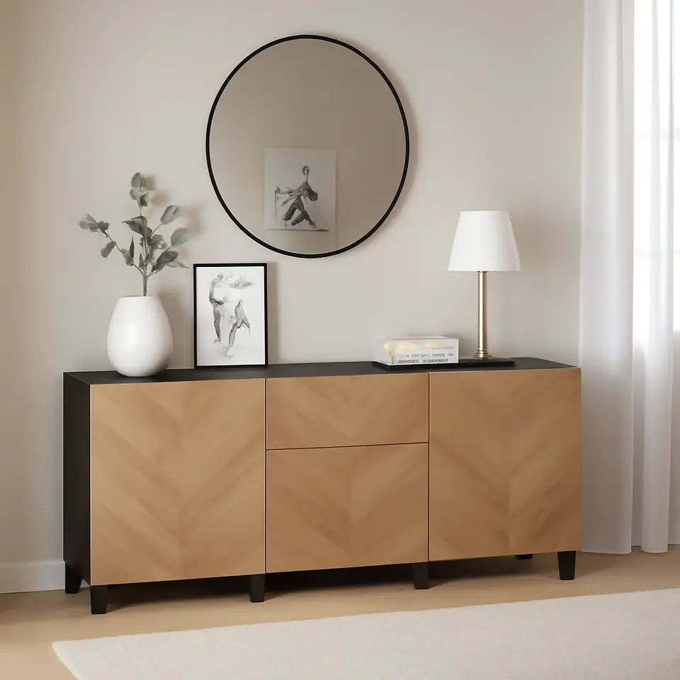 Møbelmontering BESTÅ Opbevaring med skuffer, sortbrun/Hedeviken/Stubbarp egetræsfiner, 180x42x74 cm | Billig & Hurtig i København
